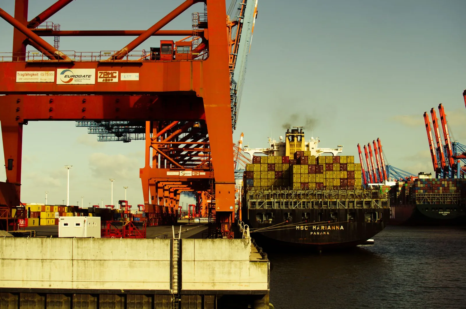 Cargo ship at a commercial port