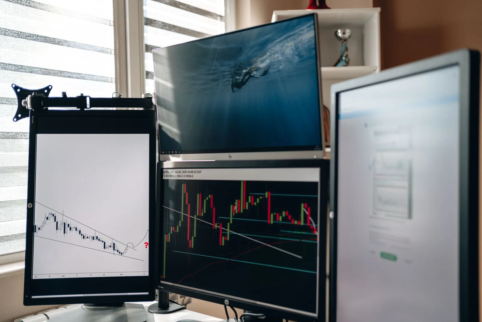 Market charts on trading monitors